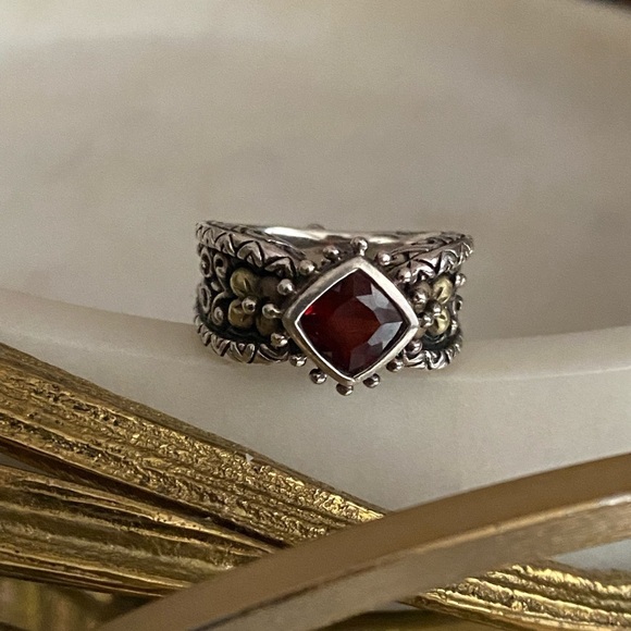 925 SS and 18K gold flower and 1.60CT garnet ring - Picture 13 of 16